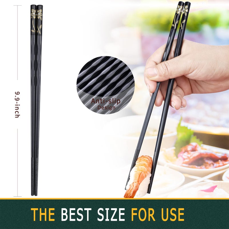 HuaLan Fiberglass Chopsticks Series - Japanese Non-Slip Chopstick, Reusable Chop Sticks Dishwasher Safe, 5 Pairs, Gift Set, 9.9 Inches, Black - Image 2